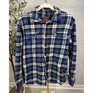 Orvis Men's Blue Plaid Heavyweight Flannel Shirt Jacket Shacket Cotton Size Med